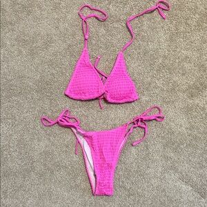 Pink Textured Bikini Set